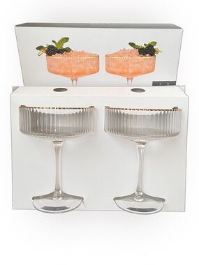 NIB Viski Meridian Gold Rim Crystal Coupe Glasses Set of 2